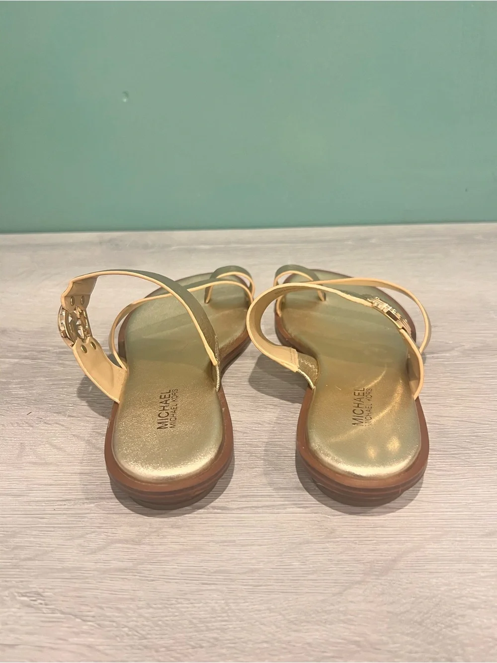 Michael Kors Gold Metallic Logo Slide Sandals Women’s Size 5M